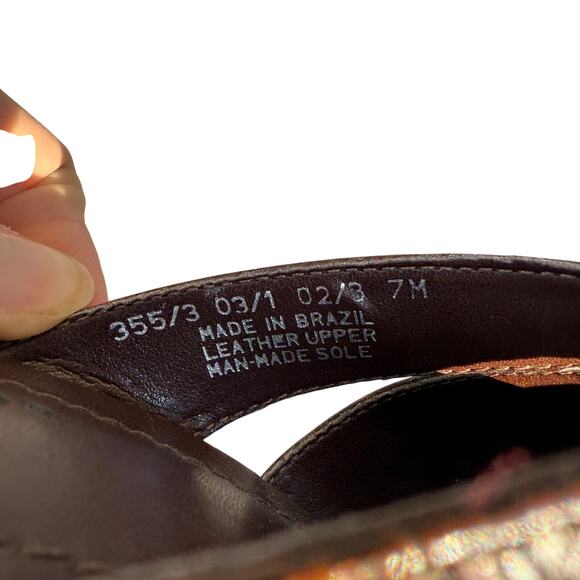 Franco Sarto Brown‎ Croc Embossed Leather Sandals - Size 7 - Picture 5 of 6